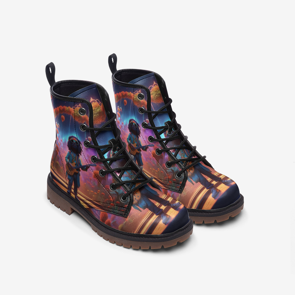 Hippie Art Zone - Hippie Guitarist Leather Lightweight Boots for Hippies