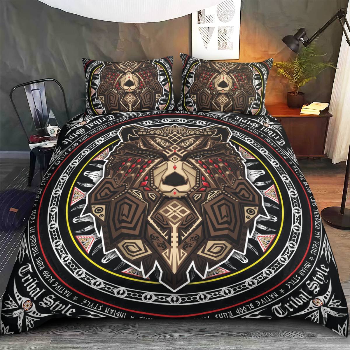 hippieartzone - Native American Bear Pattern Bedding Set