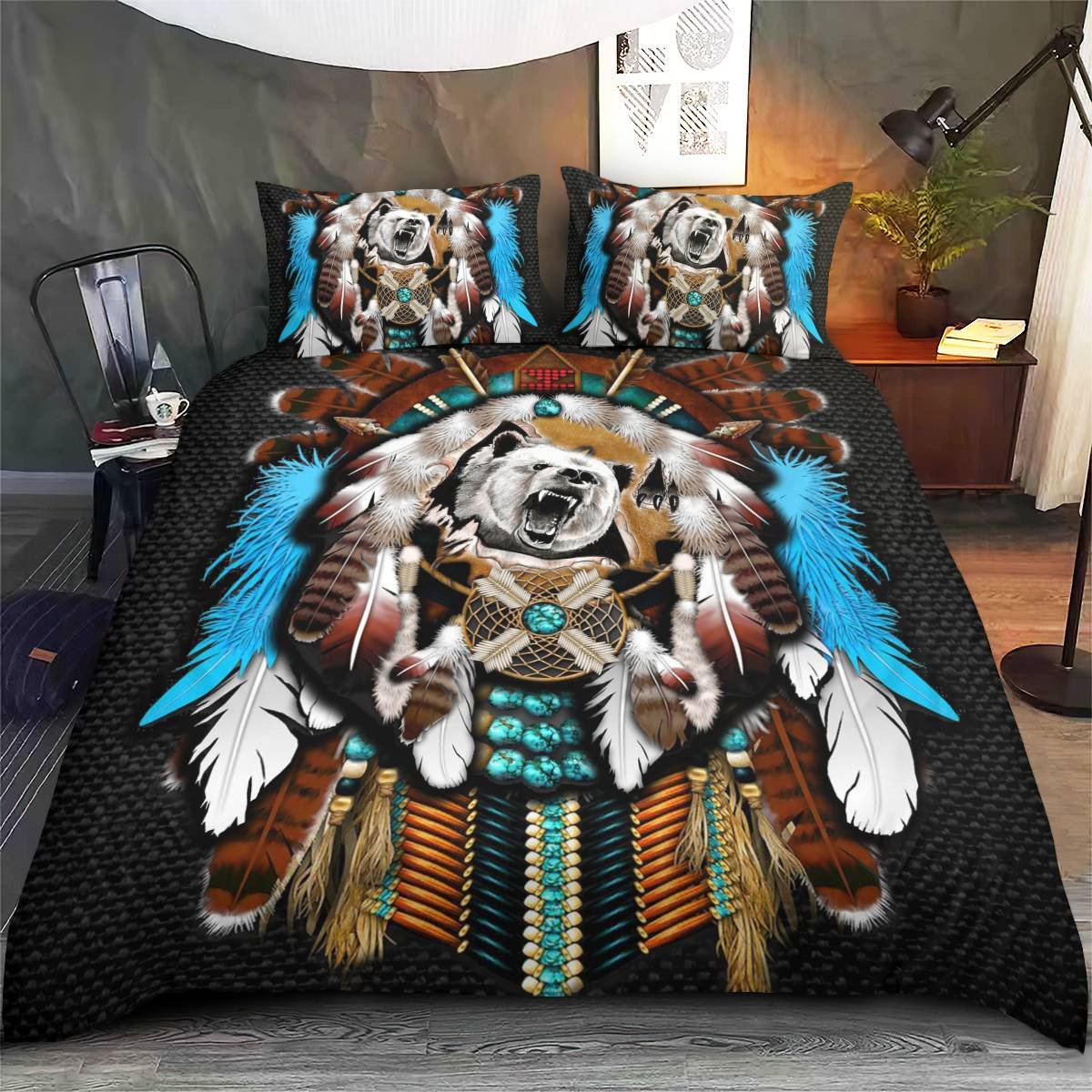 hippieartzone - Native American Bear Pattern Bedding Set