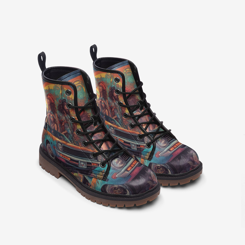 Hippie Art Zone - Bohemian Style, Retro Vibe, Race Fun Leather Lightweight Boots for Hippies