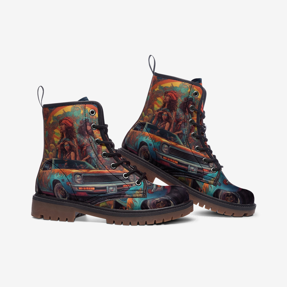 Hippie Art Zone - Bohemian Style, Retro Vibe, Race Fun Leather Lightweight Boots for Hippies