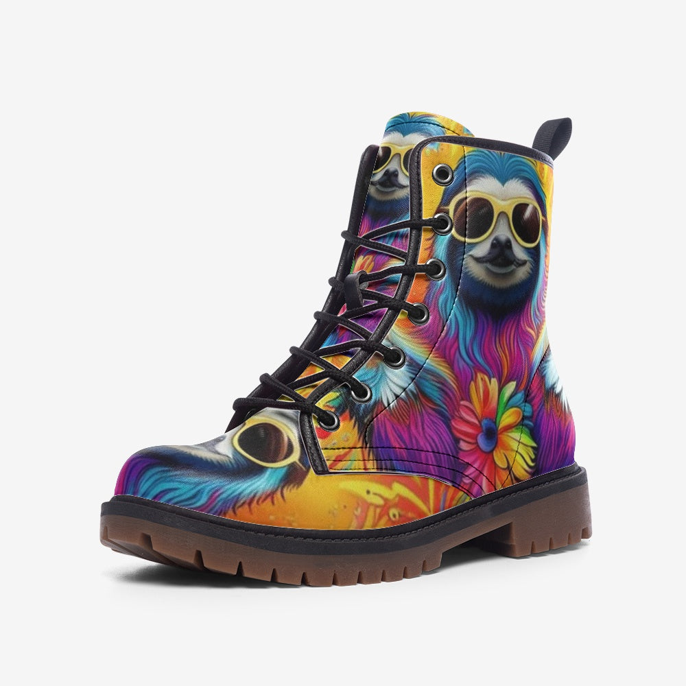 Hippie Art Zone - Cool Sloth on Leather Lightweight Boots for Hippies