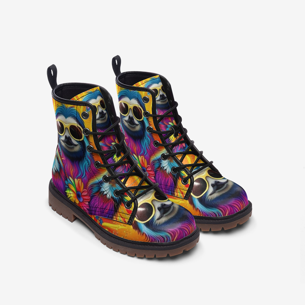 Hippie Art Zone - Cool Sloth on Leather Lightweight Boots for Hippies