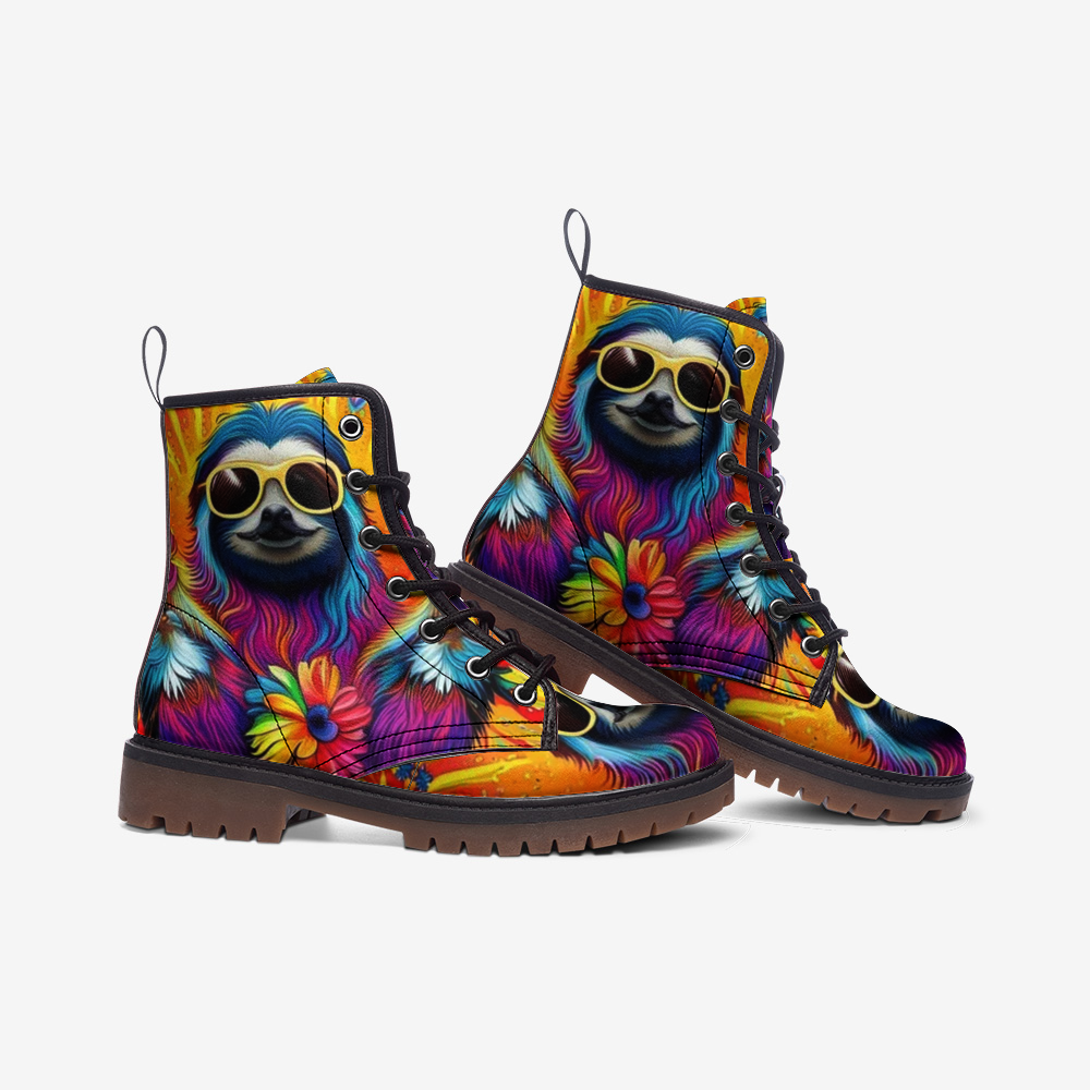 Hippie Art Zone - Cool Sloth on Leather Lightweight Boots for Hippies