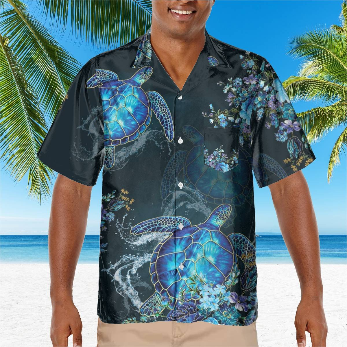 hippieartzone - SAME BLUE TURTLE BEACH FLOWER TROPICAL HAWAII SHIRT.