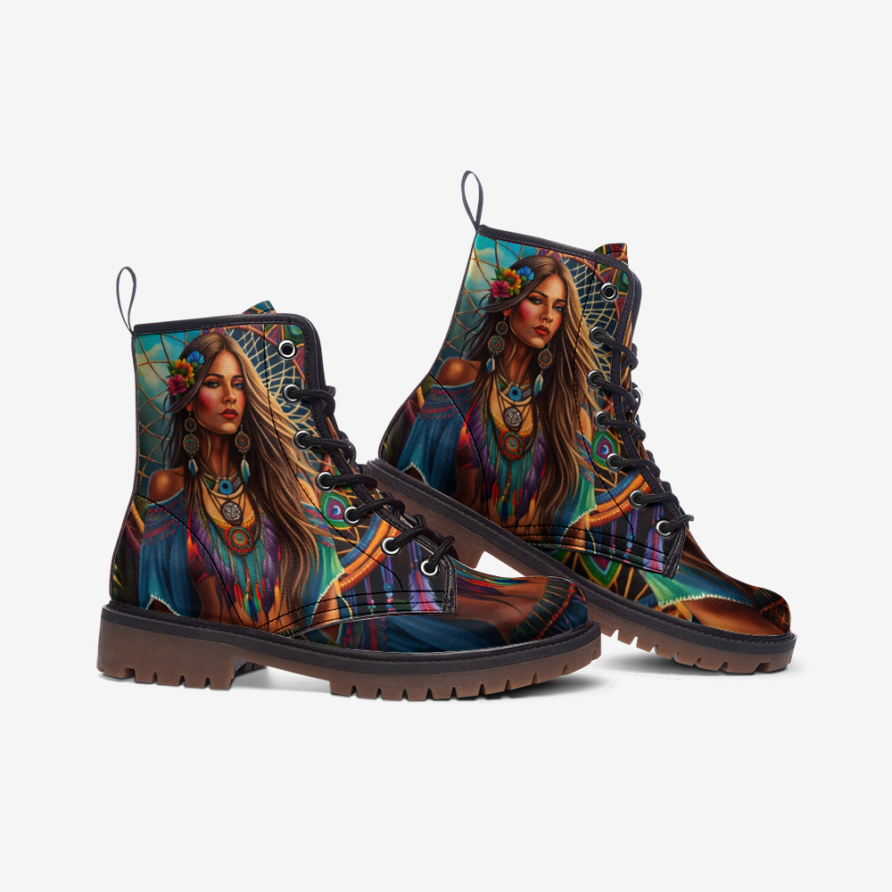 Hippie Art Zone - Signature Bohemian Style Casual Leather Lightweight Boots For Hippies