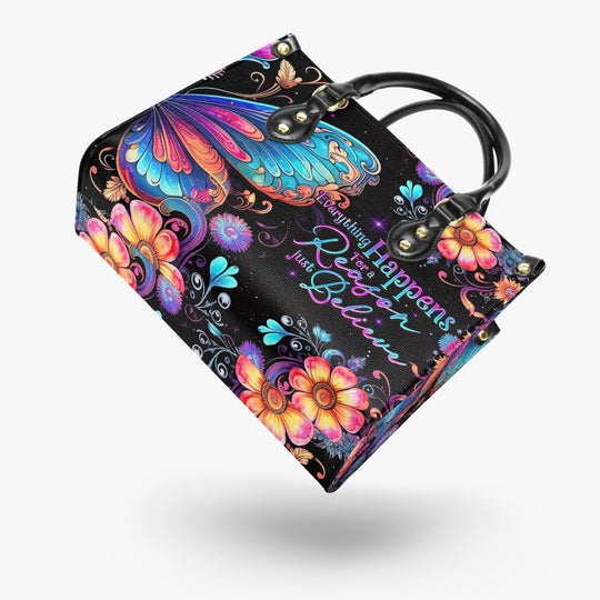 hippieartzone Bag - JUST BELIEVE BUTTERFLY LEATHER HANDBAG