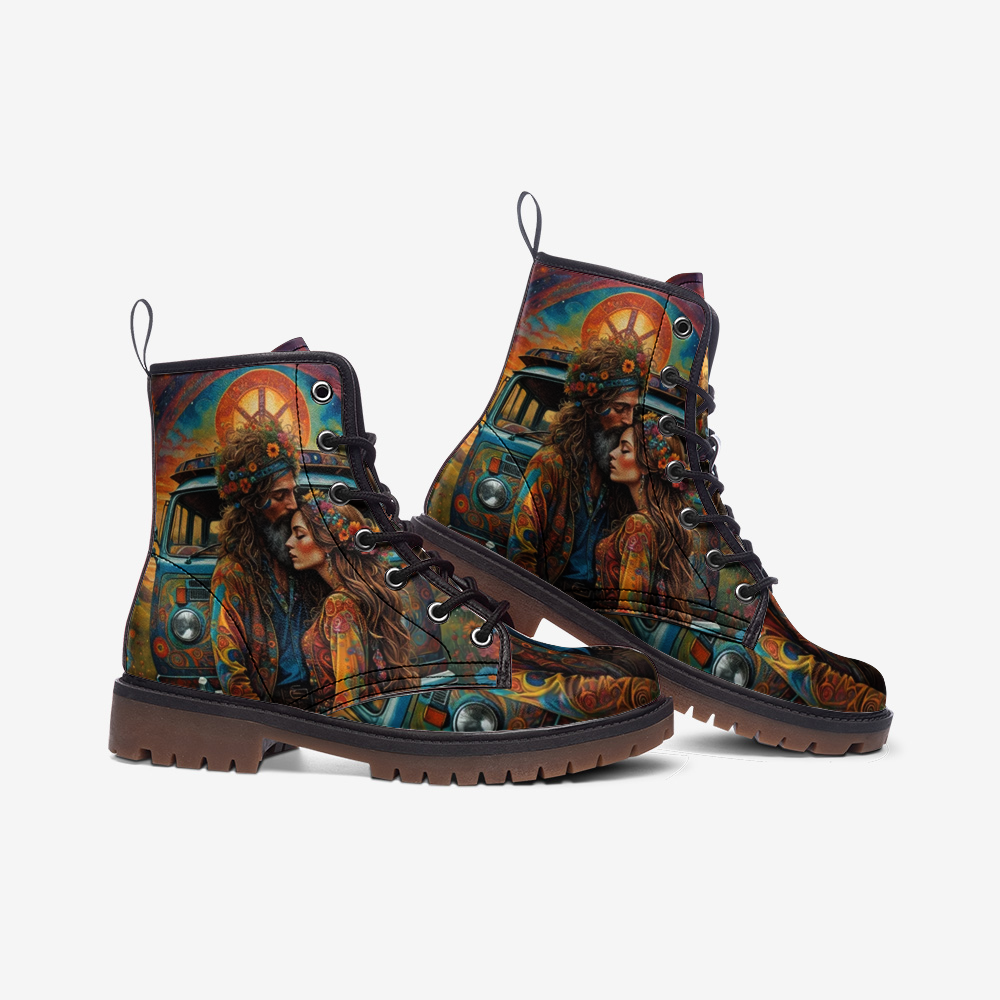 Hippie Art Zone - Hippie Couple Casual Leather Lightweight Boots For Hippies