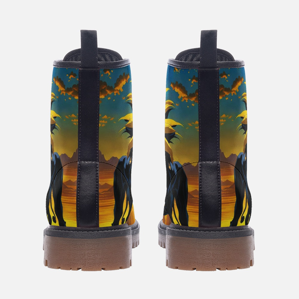 Hippie Art Zone - Dreamy Lion with Sunflower on Leather Lightweight Boots for Hippies