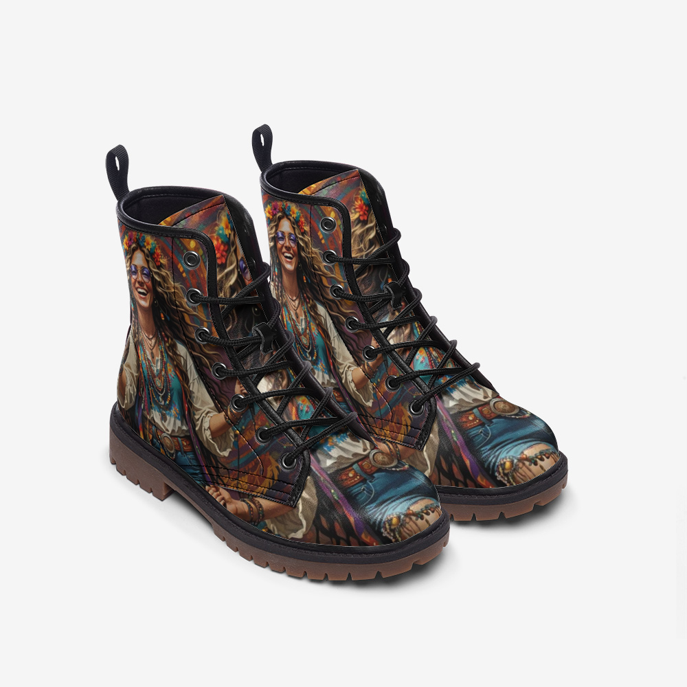 Hippie Art Zone - Beautiful Smiling Girl Casual Leather Lightweight Boots For Hippies