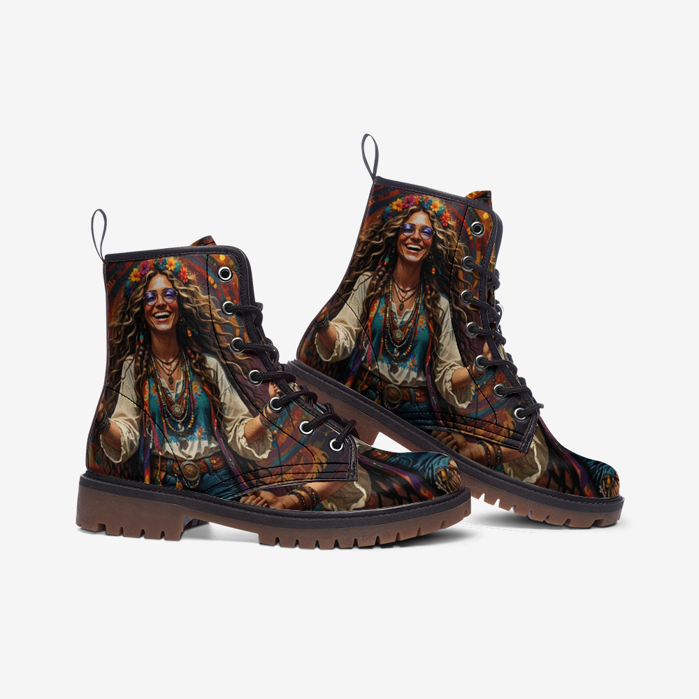 Hippie Art Zone - Beautiful Smiling Girl Casual Leather Lightweight Boots For Hippies