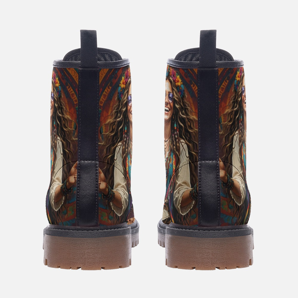 Hippie Art Zone - Beautiful Smiling Girl Casual Leather Lightweight Boots For Hippies