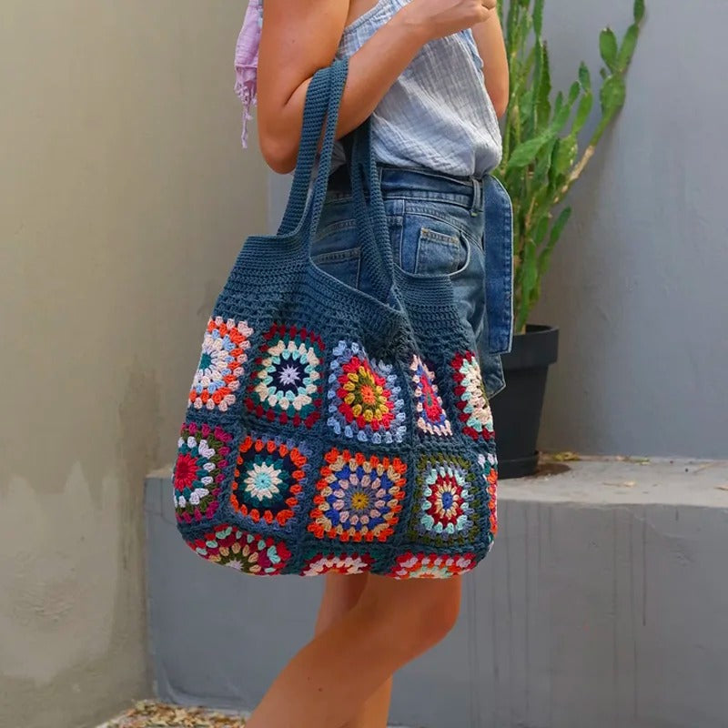 hippieartzone - Vintage Crochet Granny Shoulder Tote Bag Women Boho Chic Hippie Handbags