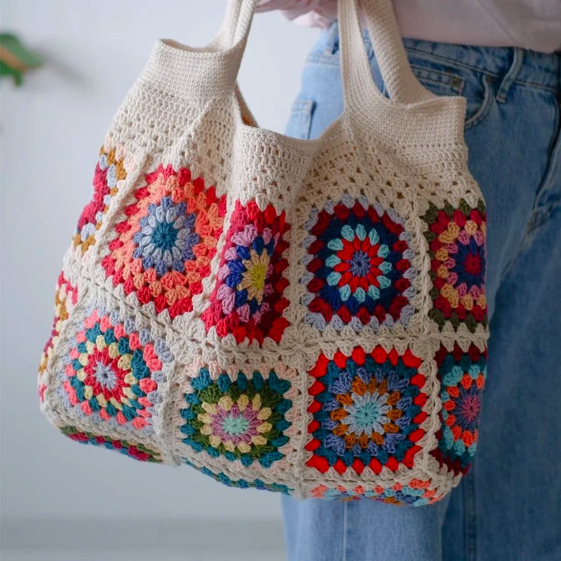 hippieartzone - Vintage Crochet Granny Shoulder Tote Bag Women Boho Chic Hippie Handbags