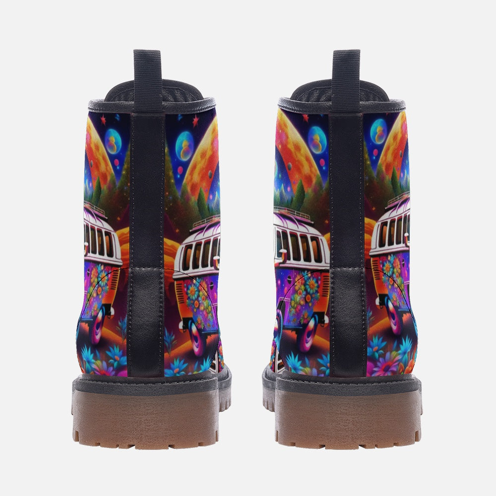 Hippie Art Zone - Rainbow Color Hippie Van Casual Leather Lightweight Boots For Hippies