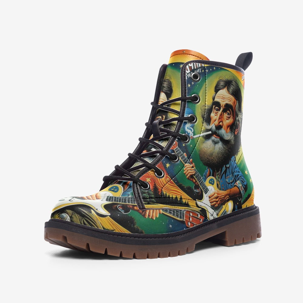 Hippie Art Zone - Jerry Garcia With The Guitar Casual Leather Lightweight Boots For Hippies