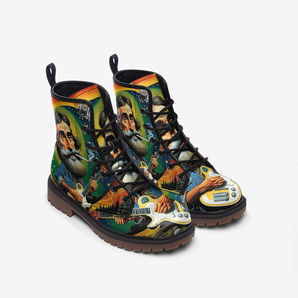 Hippie Art Zone - Jerry Garcia With The Guitar Casual Leather Lightweight Boots For Hippies
