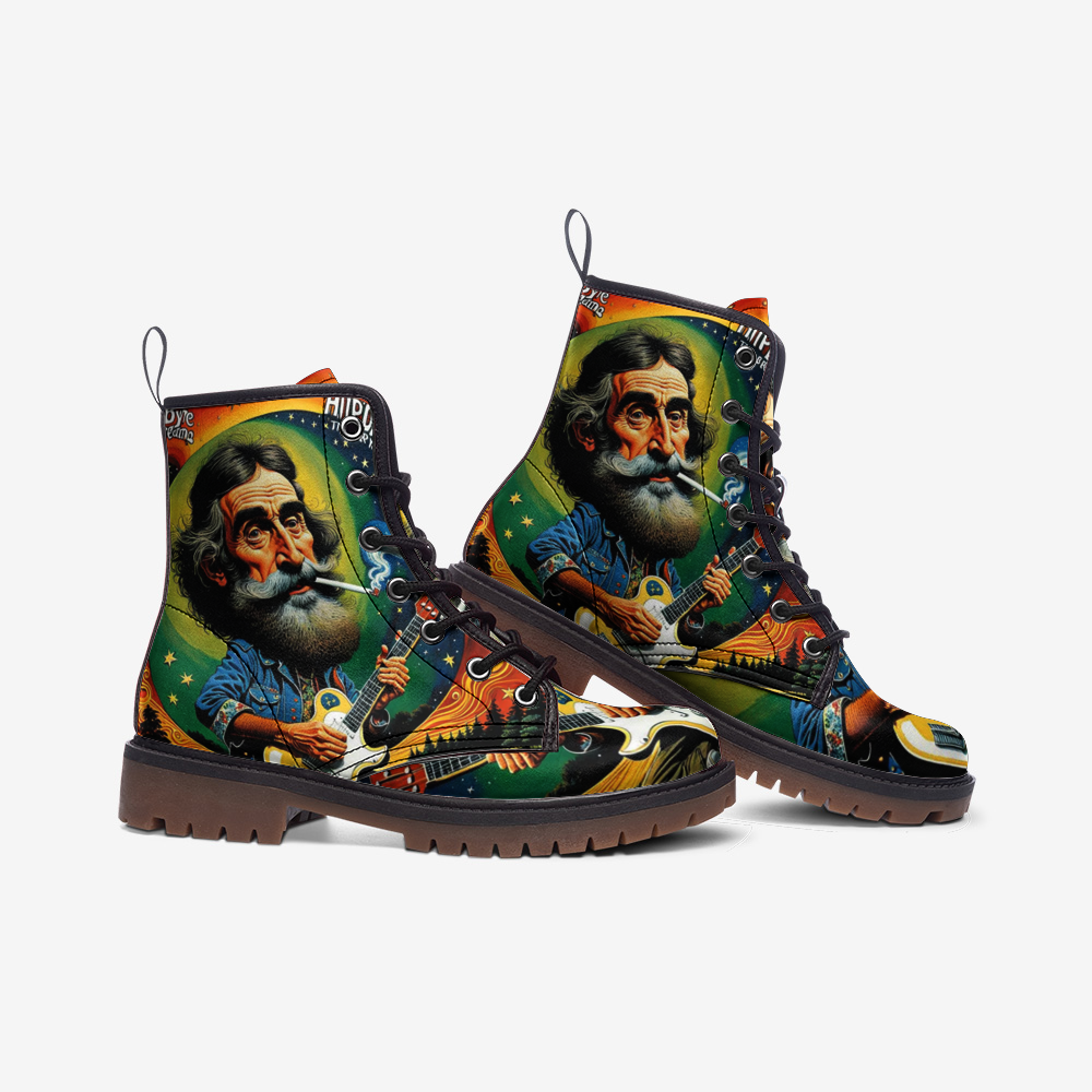 Hippie Art Zone - Jerry Garcia With The Guitar Casual Leather Lightweight Boots For Hippies