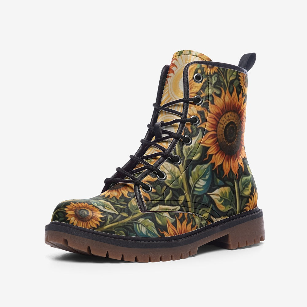Hippie Art Zone - Sunflower Forest on Leather Lightweight Boots for Hippies