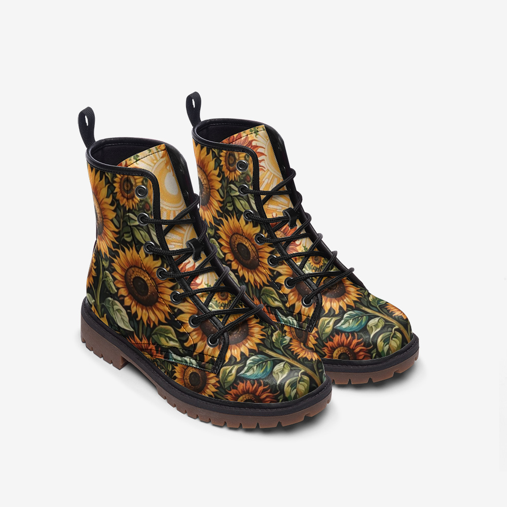 Hippie Art Zone - Sunflower Forest on Leather Lightweight Boots for Hippies