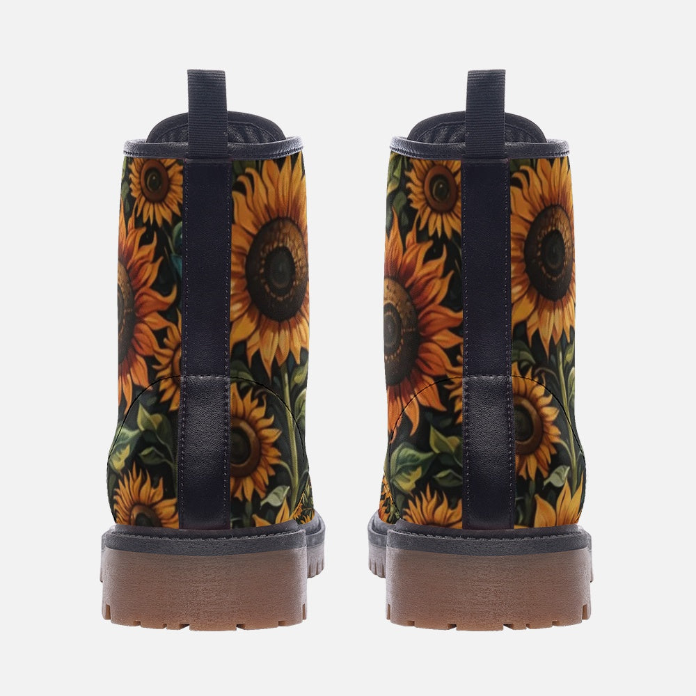 Hippie Art Zone - Sunflower Forest on Leather Lightweight Boots for Hippies