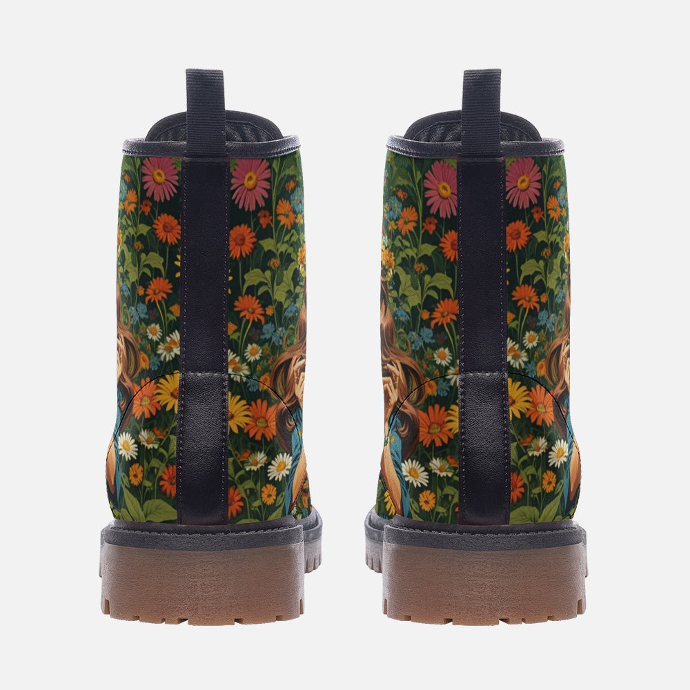 Hippie Art Zone - Bohemian Girl with Flowers Casual Leather Lightweight Boots for Hippies