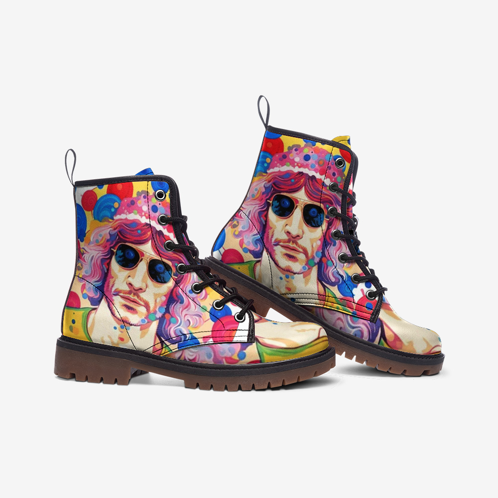 Hippie Art Zone - Bohemian Man, Vintage Pink Hairstyle Casual Leather Lightweight Boots For Hippies