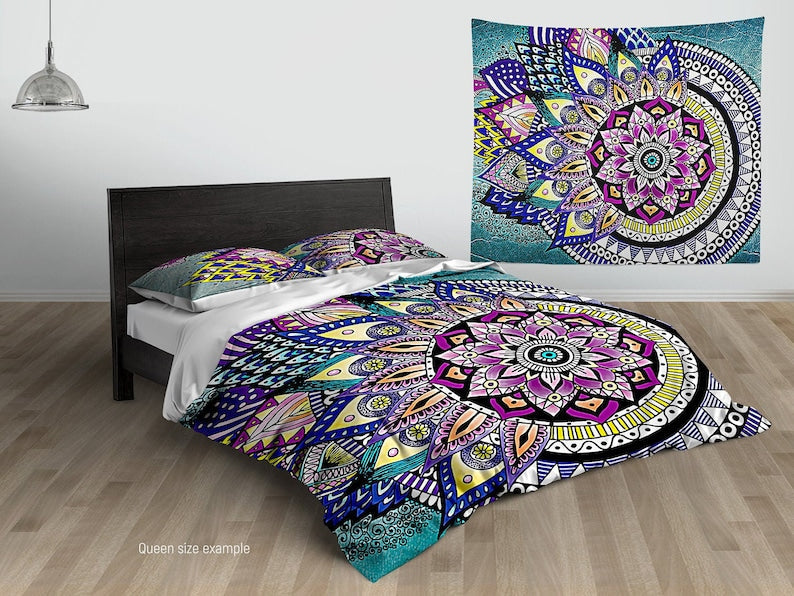 Hippie Art Zone - Asymmetric Mandala Duvet Cover, Hippie Bedding, Bedding Set For Hippies