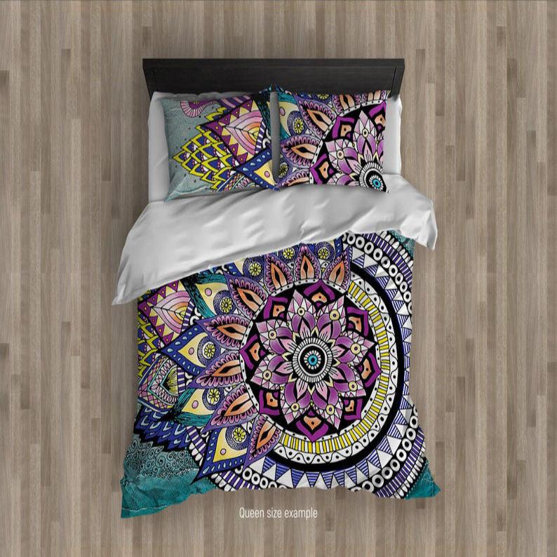Hippie Art Zone - Asymmetric Mandala Duvet Cover, Hippie Bedding, Bedding Set For Hippies