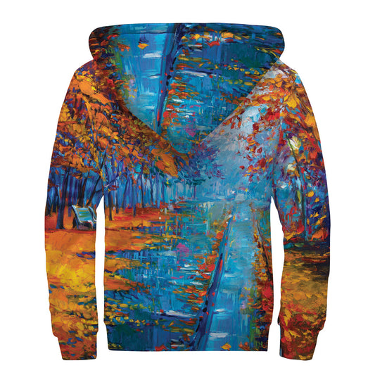 Autumn Painting Print Sherpa Lined Zip Up Hoodie For Boho Hippie Autism