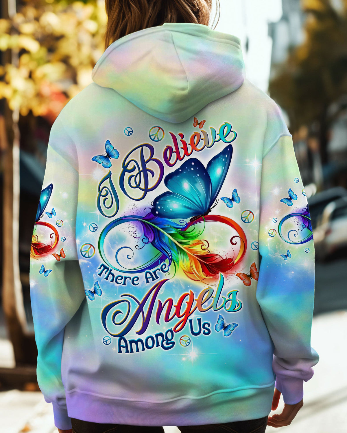 I Believe There Are Angels Among Us Butterfly Hoodie Sweatshirt For Boho Hippie