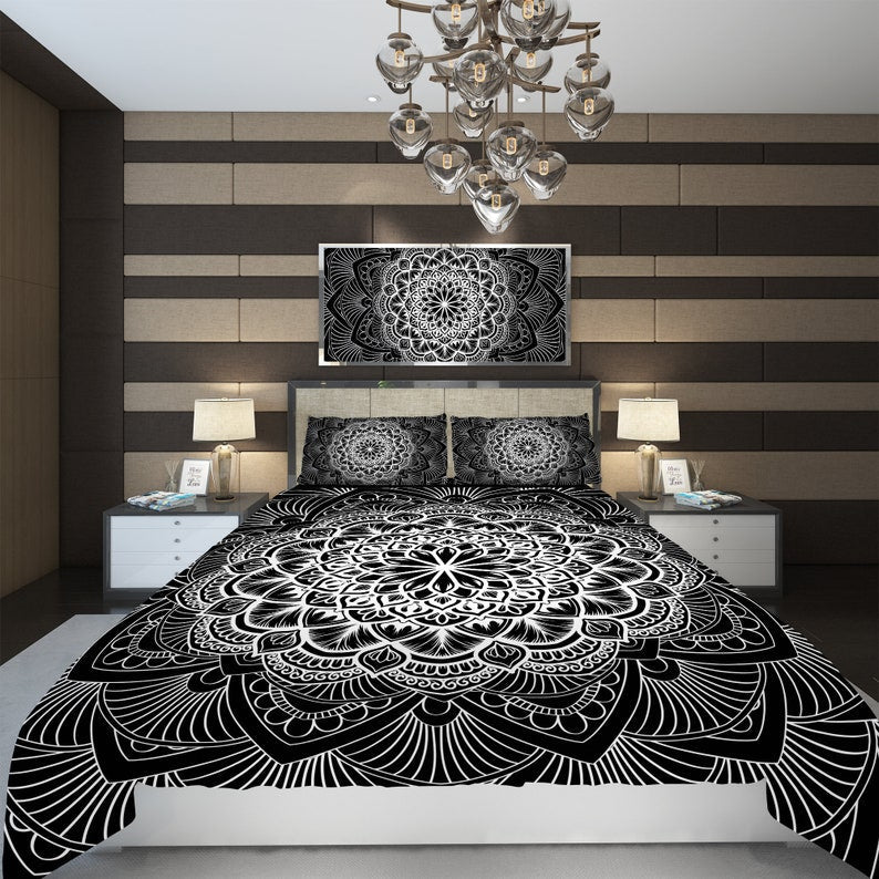 Hippie Art Zone - Black And White Mandala Bedding Set For Hippies