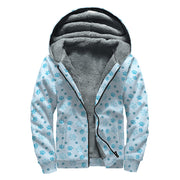 Blue Animal Paw Pattern Print Sherpa Lined Zip Up Hoodie For Boho Hippie Autism