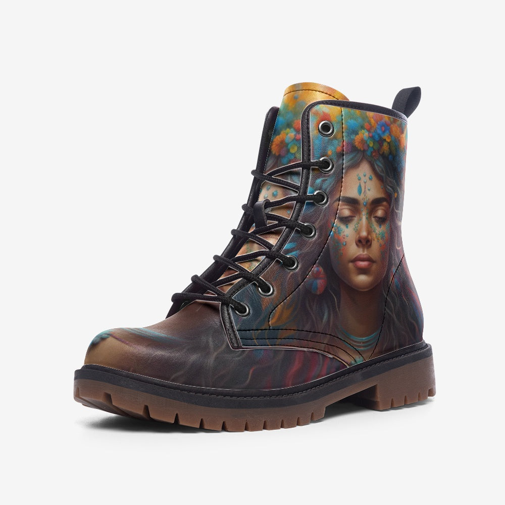 Hippie Art Zone - Boho Woman Portrait Casual Leather Lightweight Boots For Hippies