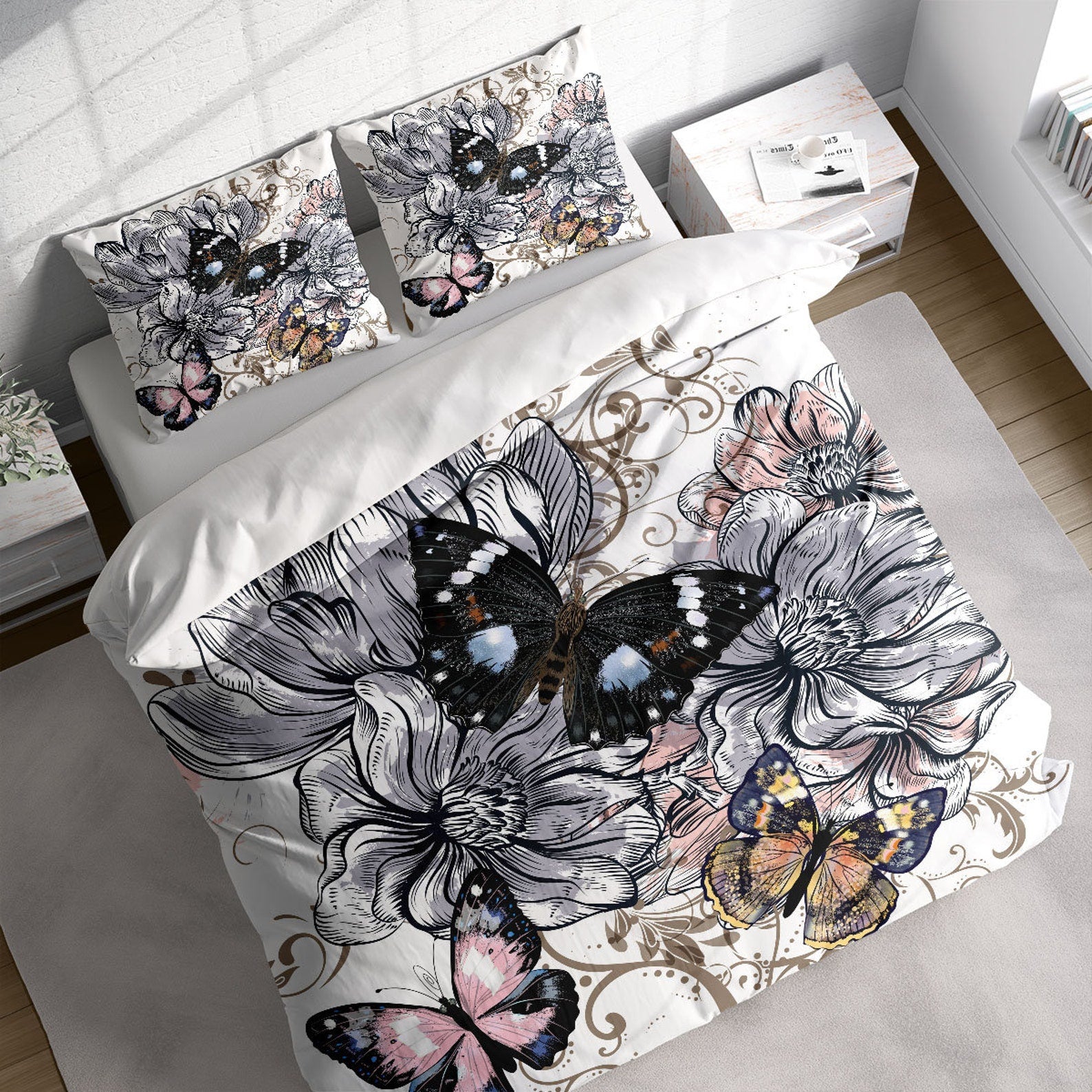 Butterfly Dream Flower 3 Pcs Beddings For Hippies