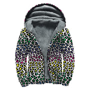 Colorful Leopard Print Sherpa Lined Zip Up Hoodie For Boho Hippie Autism