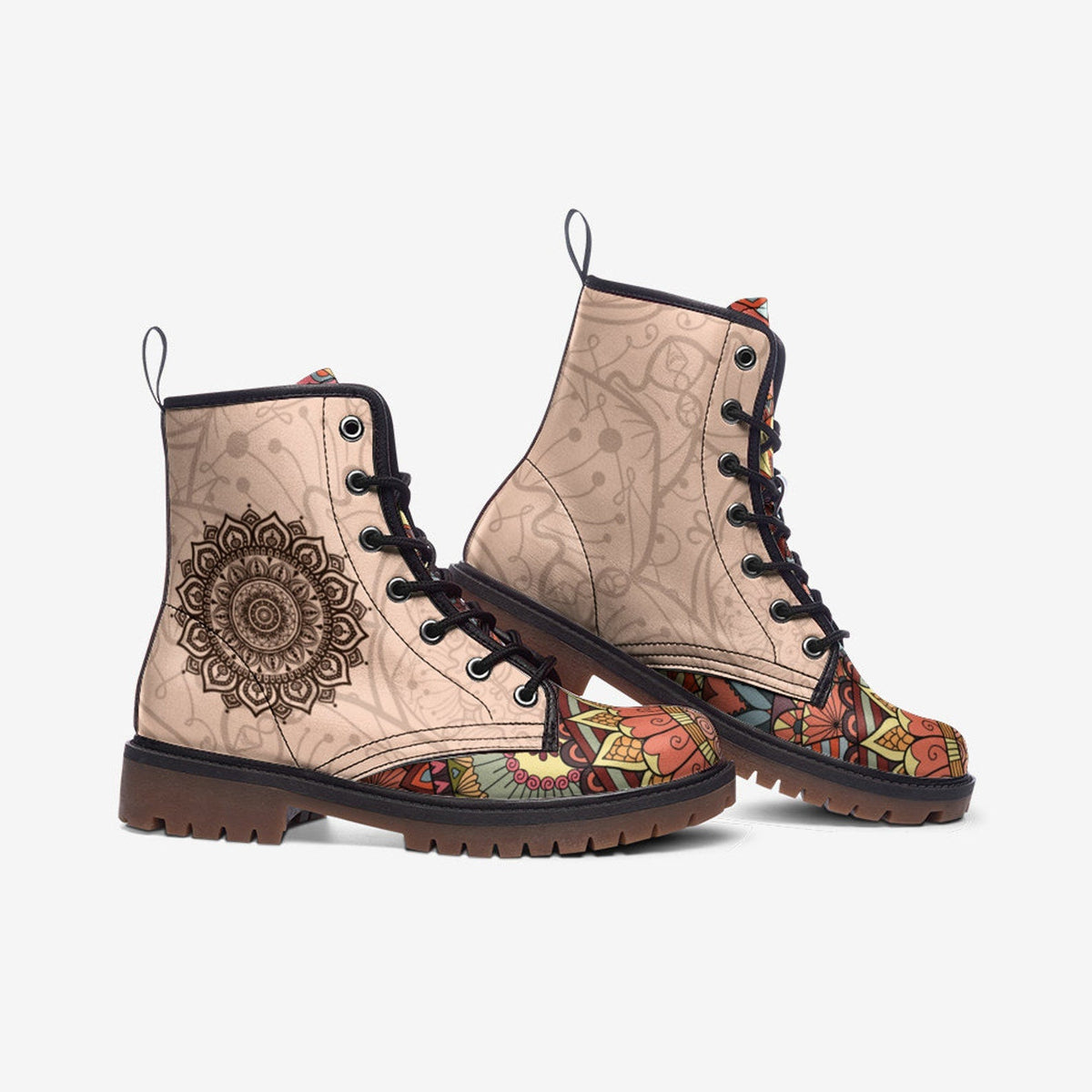 Hippie Art Zone - Colorful Mandala Boots Vegan Leather, Festival Unique Boots For Hippies