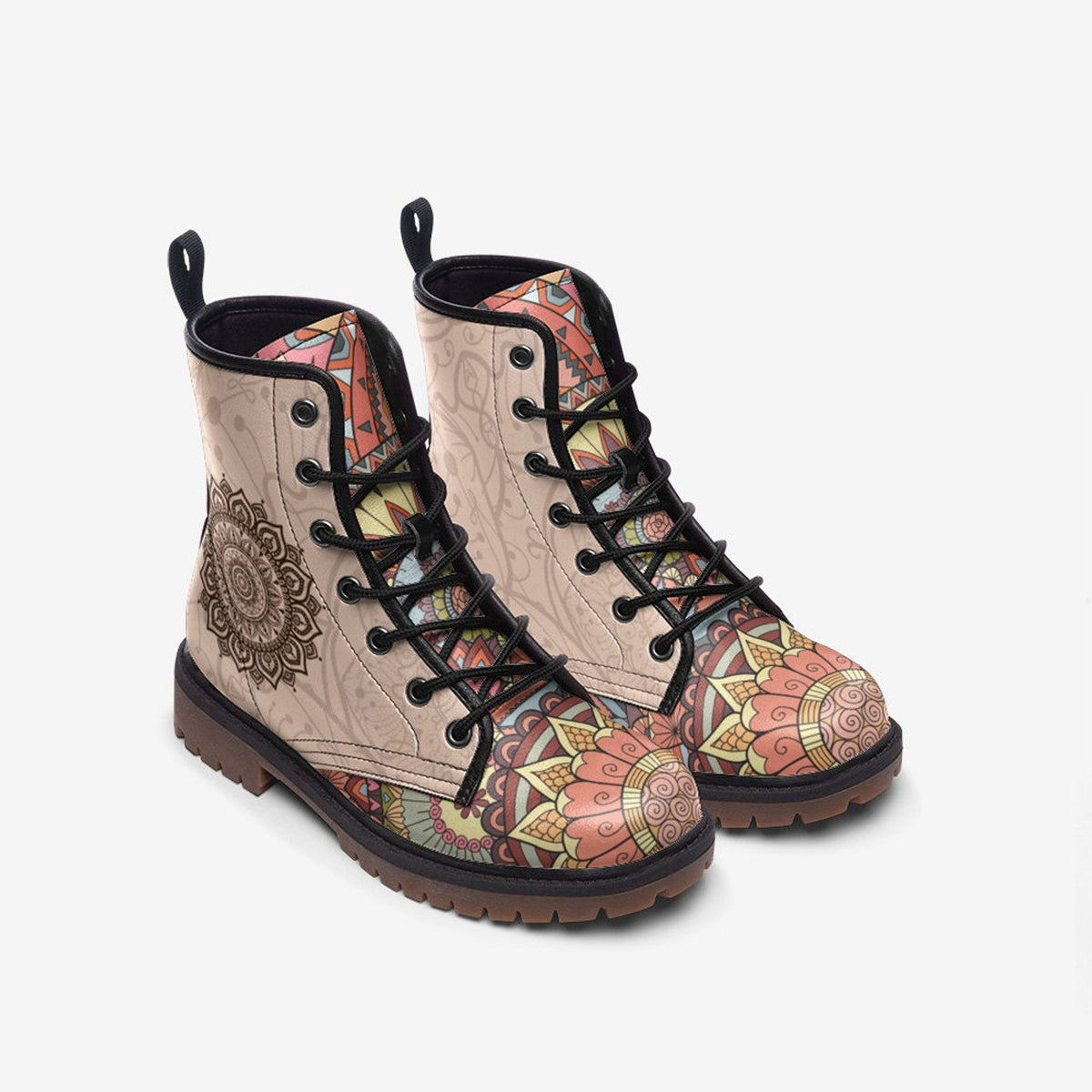 Hippie Art Zone - Colorful Mandala Boots Vegan Leather, Festival Unique Boots For Hippies