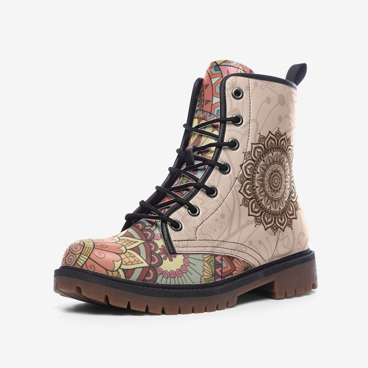 Hippie Art Zone - Colorful Mandala Boots Vegan Leather, Festival Unique Boots For Hippies