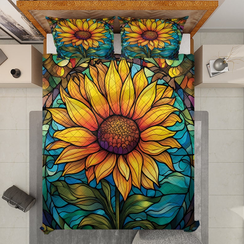 Hippie Art Zone - Colorful Sunflower Hippie Bedding Set, Bohemian and Gypsy Style