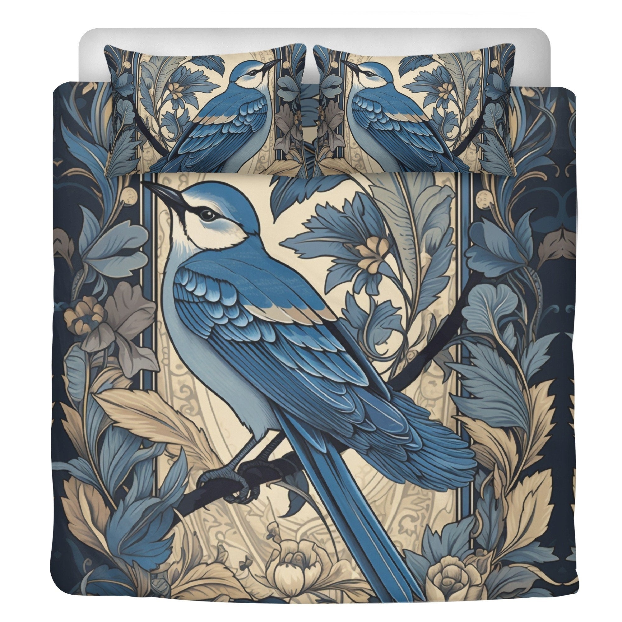 Cottagecore Blue Jay Floral Forest 