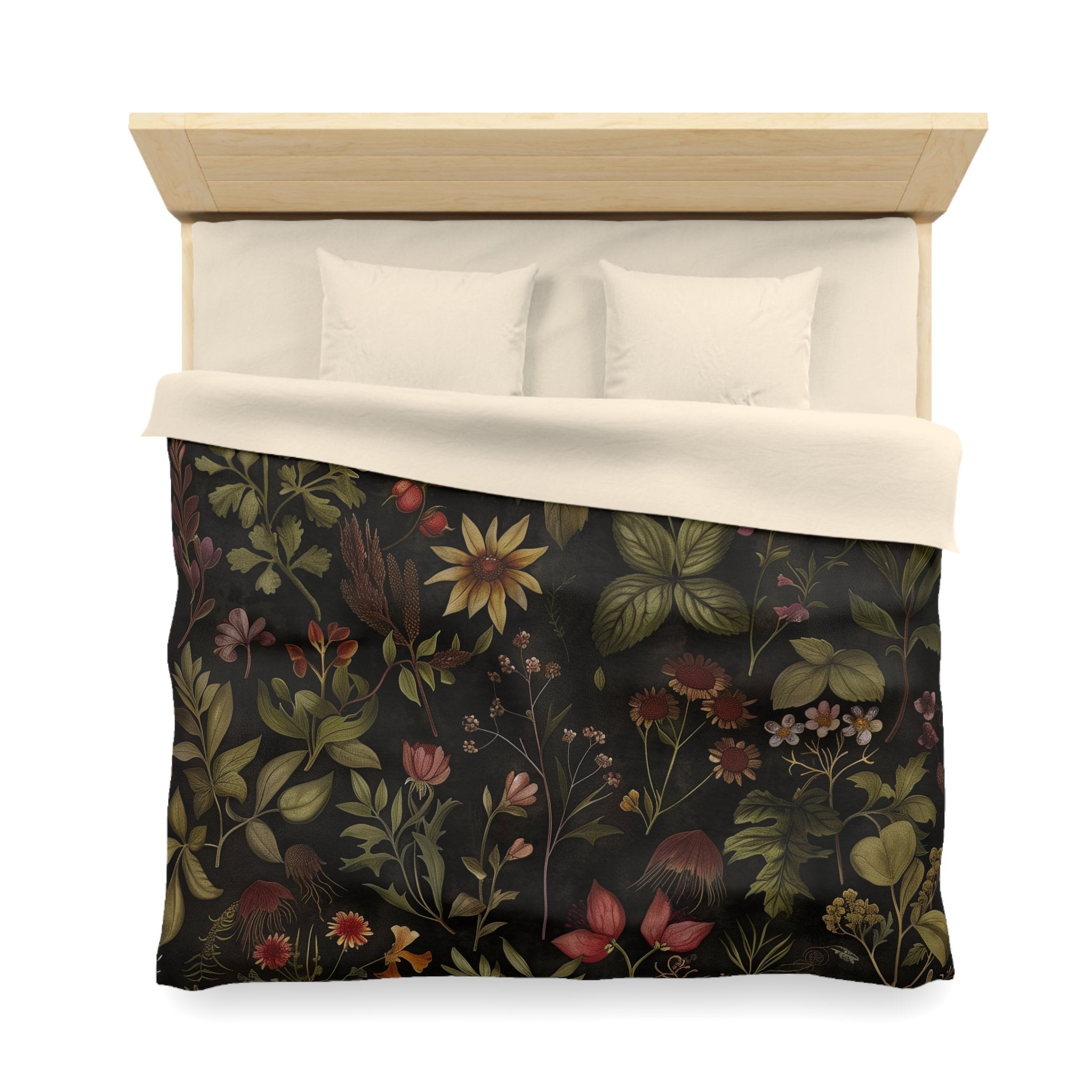 Hippie Art Zone - Dark Academia Cottagecore Black, Moody Botanical Bedding Set For Hippies