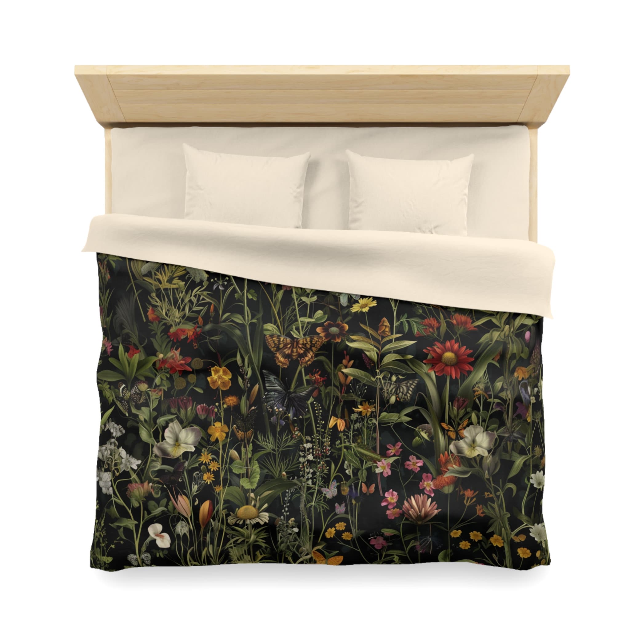 Hippie Art Zone - Dark Botanical Wildflower Duvet Cover, Bedding Set For Hippies