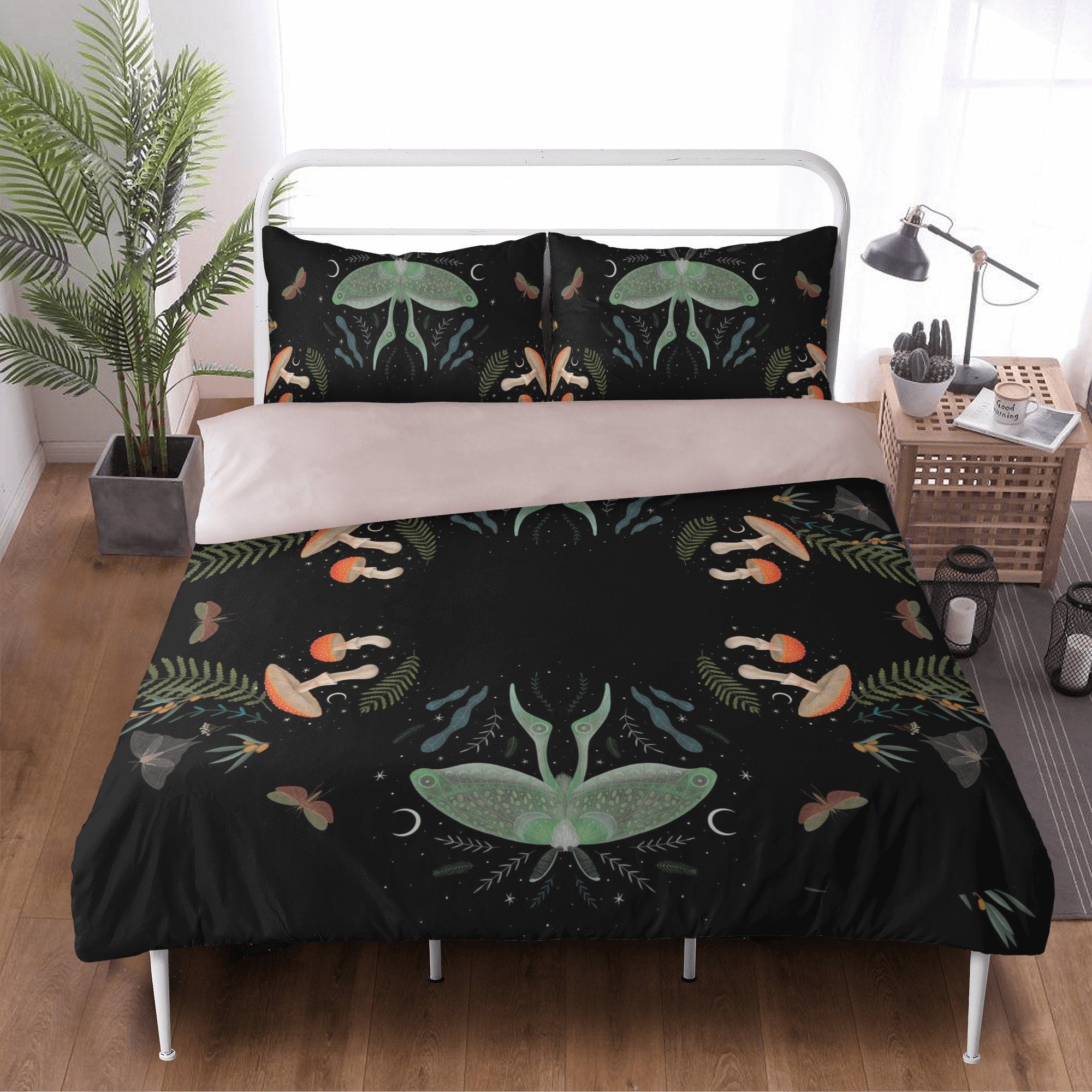 Dark Cottagecore Witchy Mushroom Forest Bedding Set For Hippies