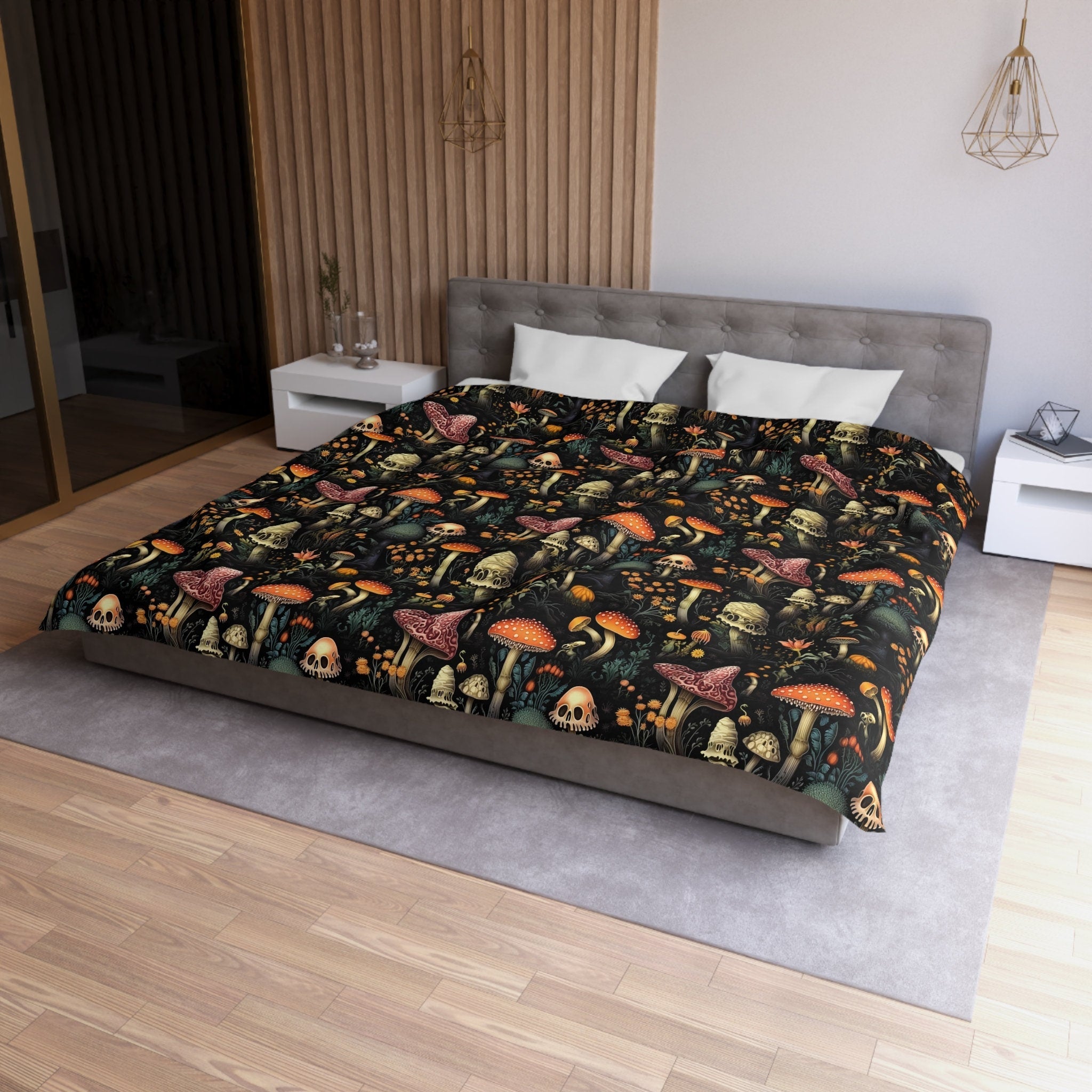 Hippie Art Zone - Dark Dweller Mushroom Duvet Cover, Bedding Set For Hippies