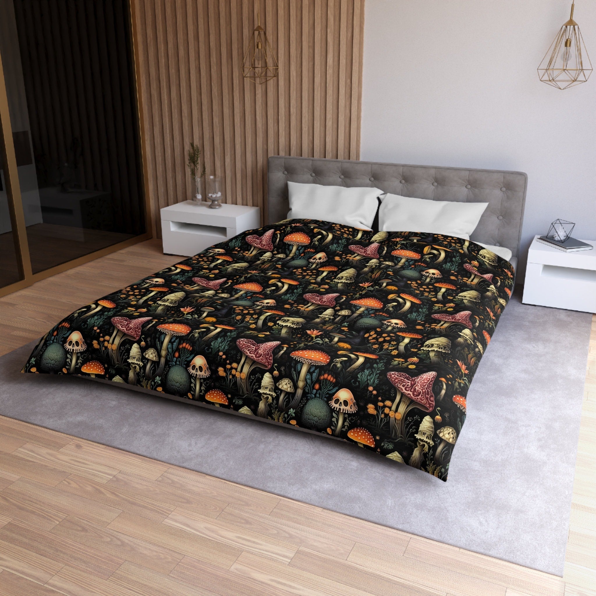 Hippie Art Zone - Dark Dweller Mushroom Duvet Cover, Bedding Set For Hippies
