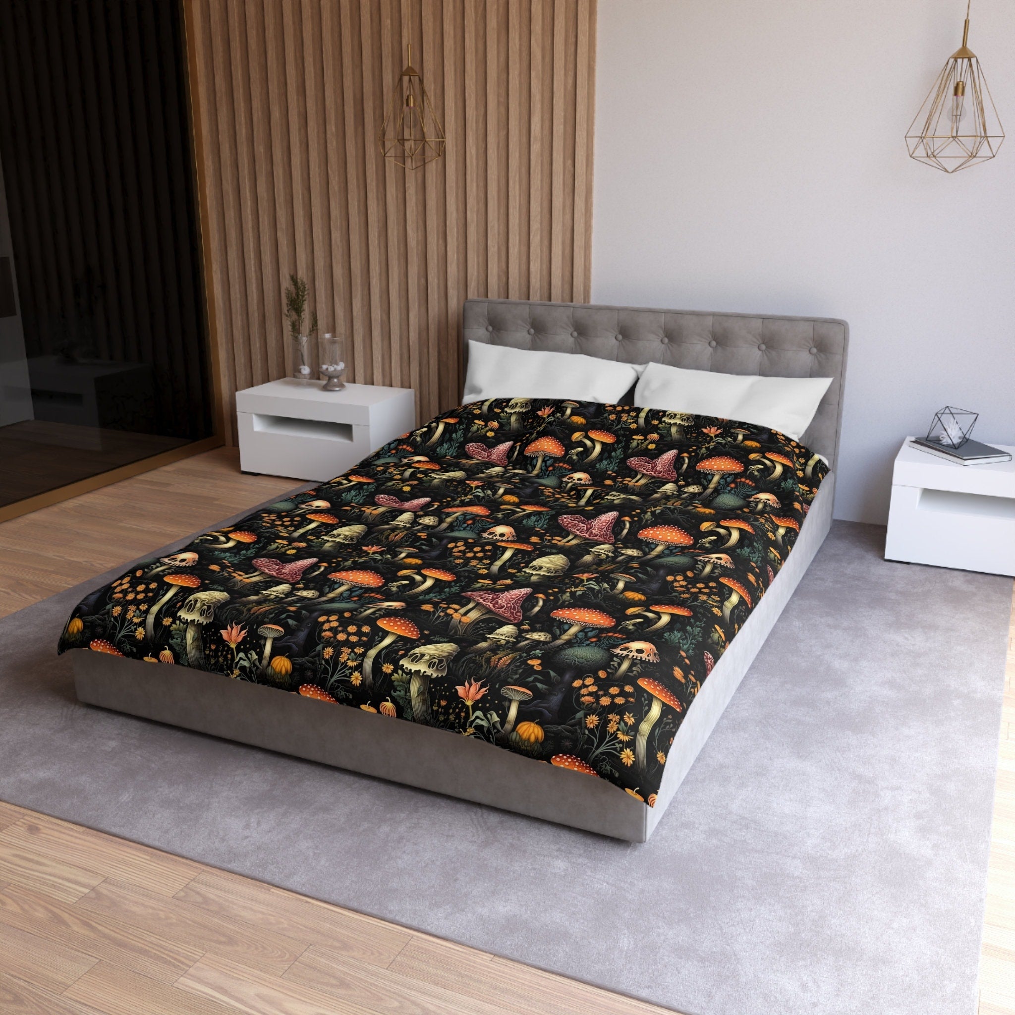 Hippie Art Zone - Dark Dweller Mushroom Duvet Cover, Bedding Set For Hippies