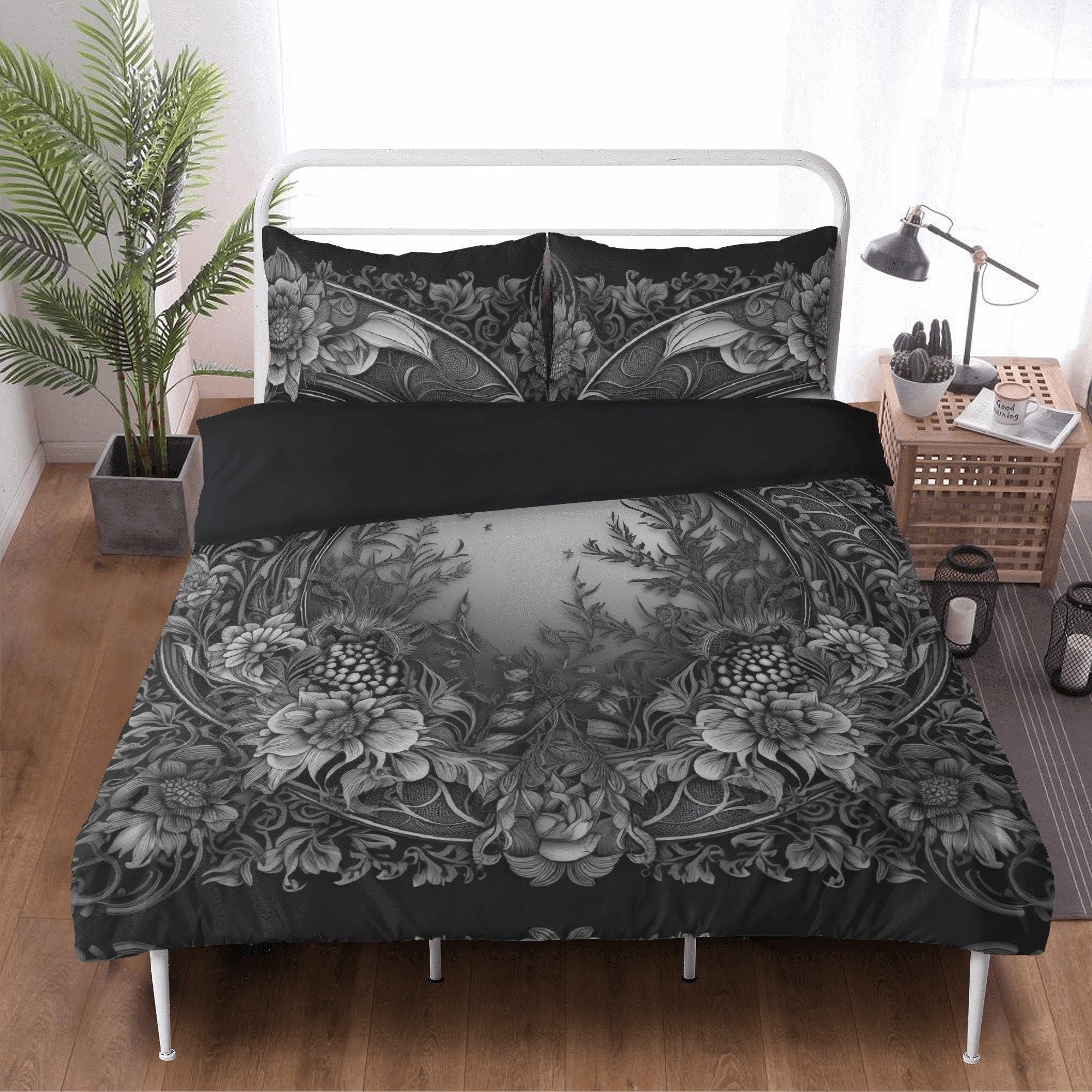 Dark Cottagecore Botanical Forest Dark Grey