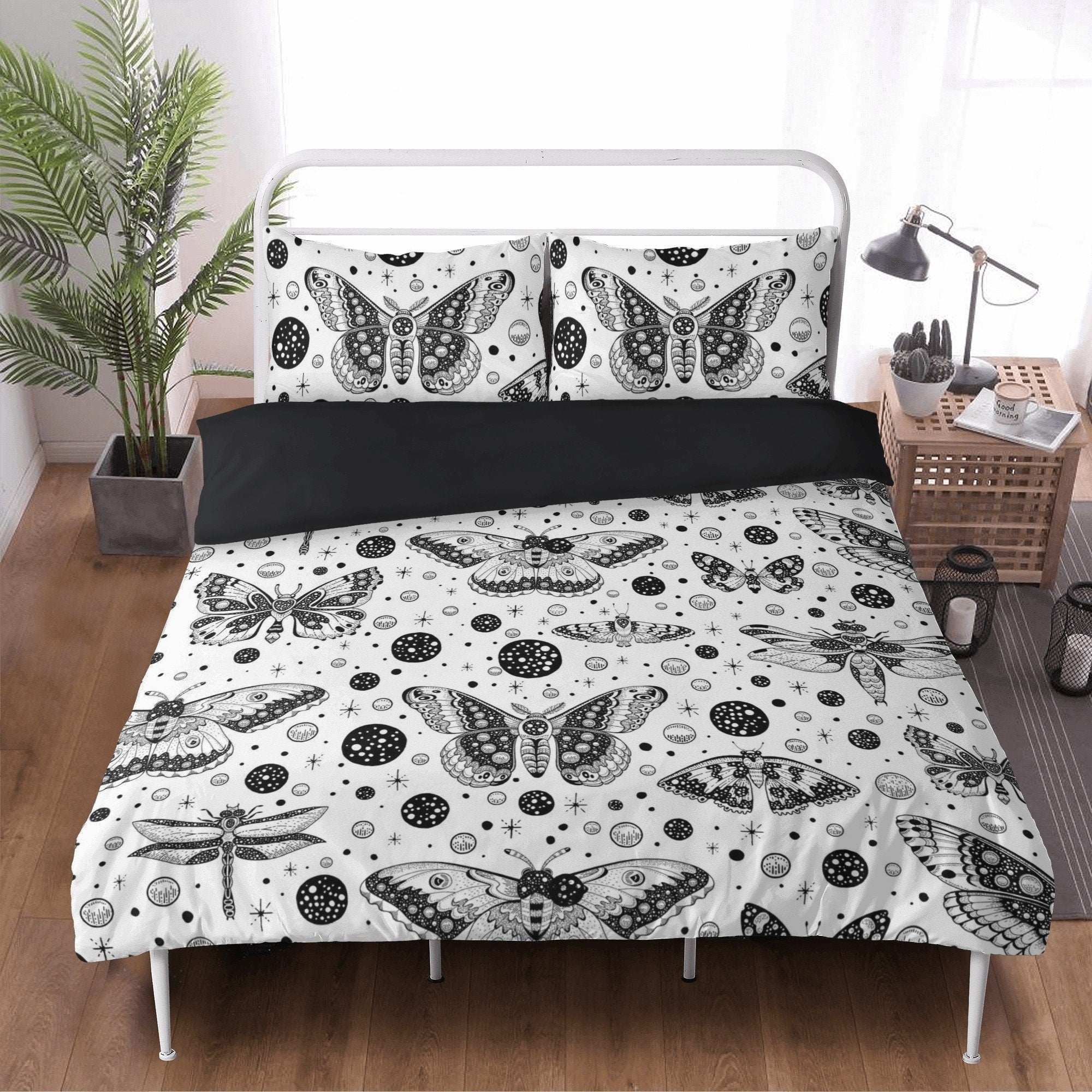 Dark Cottagecore Celestial Moth Forest 3 Pcs Beddings For Hippies