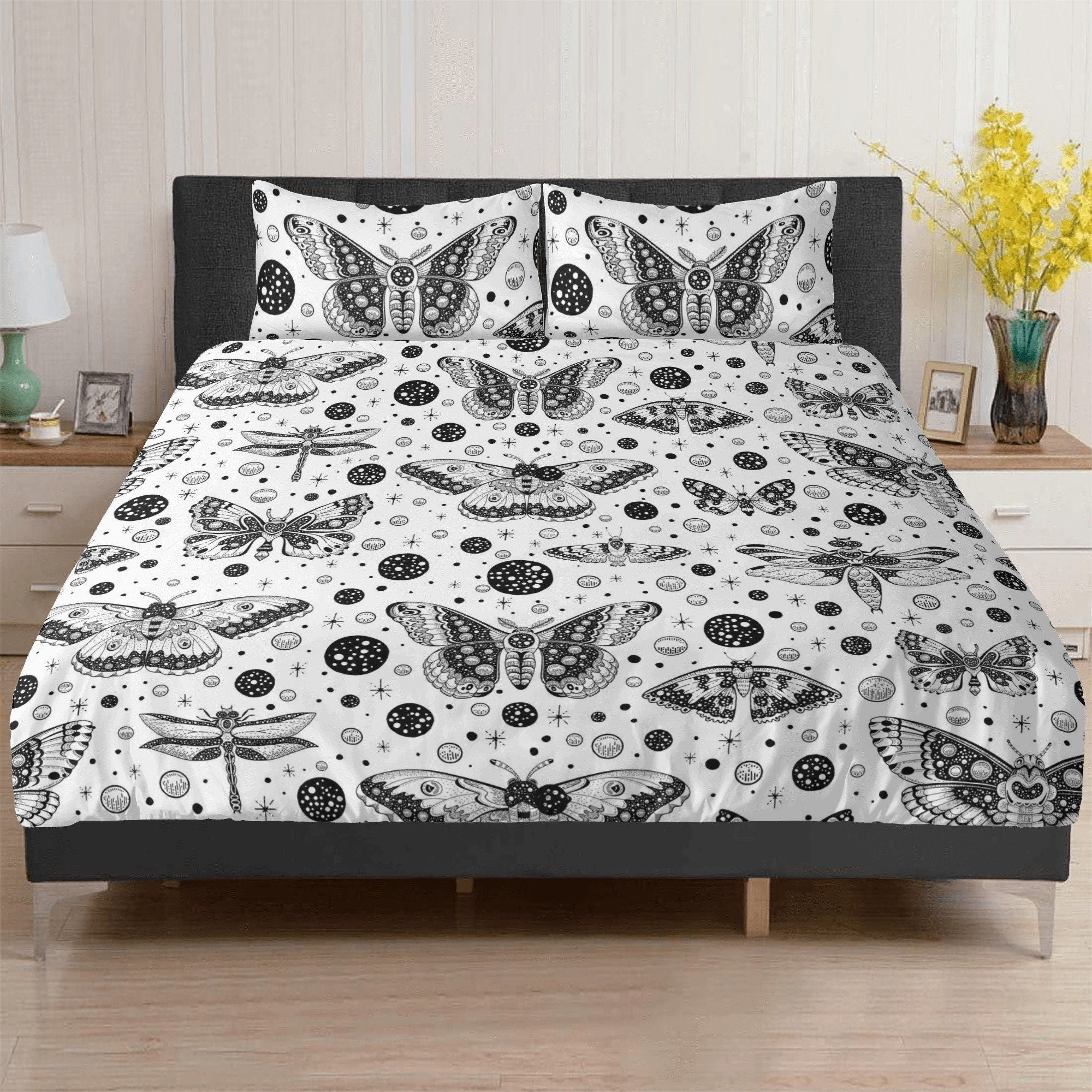 Dark Cottagecore Celestial Moth Forest 3 Pcs Beddings For Hippies